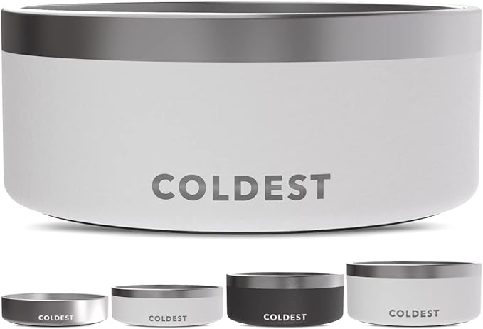 Coldest Dog Bowl - Anti Rust Metal, Non Slip, 3 Layers Insulated Stainless Steel Dog Bowls - Spill Proof & Heavy Duty - Water Bowl for Dogs, Cats & Pets, Dish Washer Safe (100 oz, Epic White)-PawvioPets