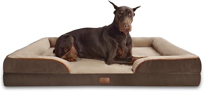 Bedsure XXL Orthopedic Dog Bed for Extra Large Dogs - Washable Giant Dog Cat Bed Waterproof, Comfort Dogs Couch Sofa with Washable Removable Cover, Pet Bed with Nonskid Bottom, Brown, 52"-PawvioPets