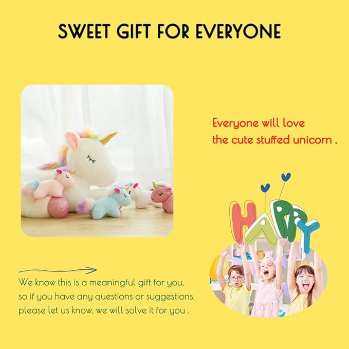 5 Pieces Unicorn Toys Stuffed Animals for Girls, 1 Mommy Unicorn with 4 Babies, Soft Plush Unicorn Toys Gifts for Girls 3 4 5 6 7 8 9 Years, Kids, Children, Christmas, Birthday, Valentine's-PawvioPets
