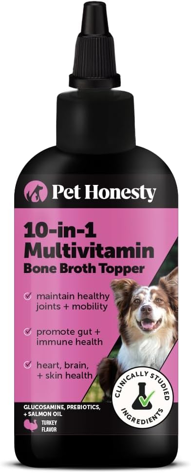 Dog Multivitamin Supplement with Salmon Oil for Dogs - Allergy Itch Relief, Digestion, Skin & Coat Health, Liquid Supplement - Dog Food Topper Bone Broth with Prebiotics (12 oz)-PawvioPets