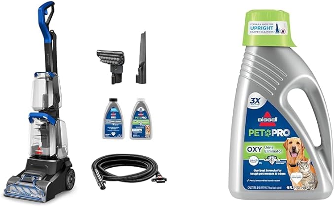 Bundle of BISSELL TurboClean PET, Upright Carpet & Upholstery Cleaner, 3948 + Bissell Professional Pet Carpet Cleaner Shampoo, 48 Ounce, Silver-PawvioPets