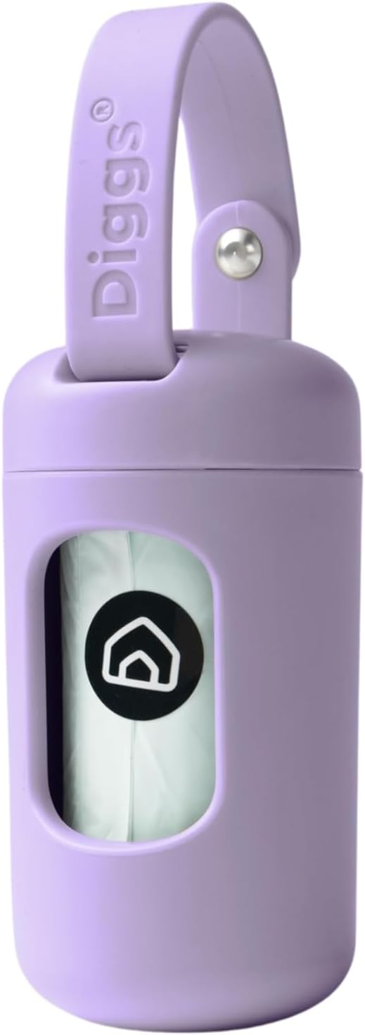 DIGGS Dog Poop Bag Dispenser for Leash - Premium Dog Waste Bag Holder with Easy One-Hand Dispensing (Lilac)-PawvioPets