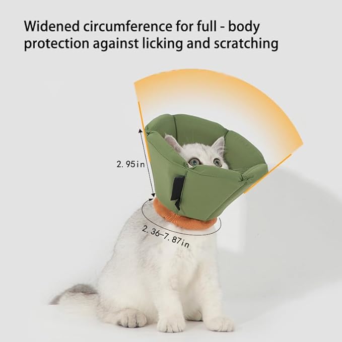 Cat Cone Collar - Soft Waterproof Elizabethan for Cats, Cute Green Flower Anti-Lick Recovery Collar, Adjustable Healing Collar for Wound Care & Surgery，S-PawvioPets