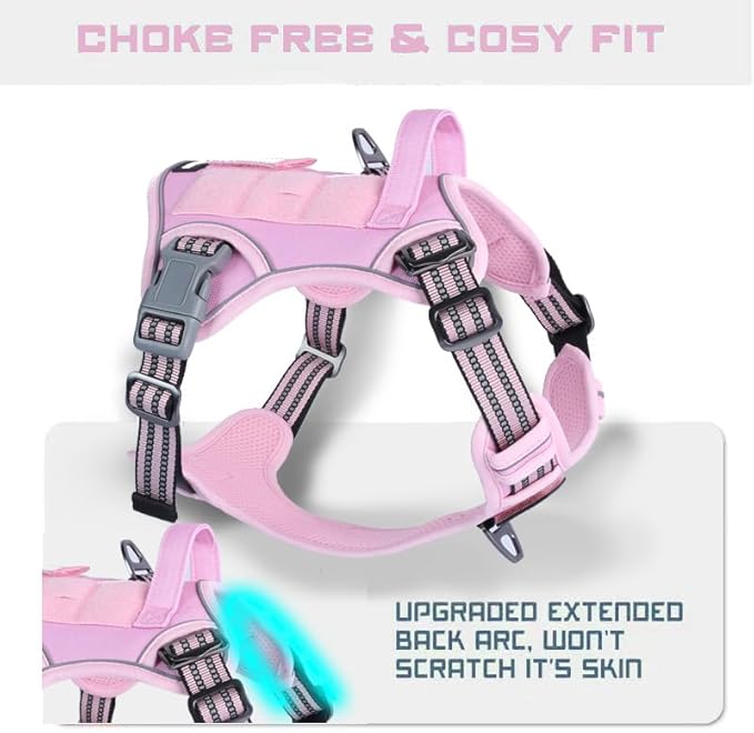 BUMBIN Tactical Dog Harness for Medium Dogs No Pull, Famous TIK Tok No Pull Puppy Harness, Fit Smart Reflective Pet Walking Harness for Training, Adjustable Dog Vest Harness with Handle Pink M-PawvioPets