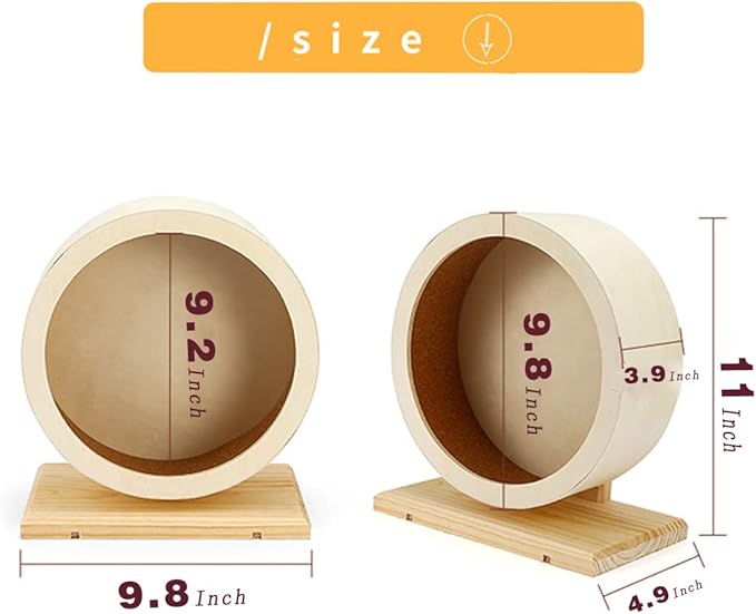 antiai Hamster Wooden Silent Wheel, 9.8 Inch Small Animal Exercise Wheel Accessories, Quiet Spinner Hamster Running Wheels Prevent Depression Toys for Hamsters, Gerbils, Mice and Other Small Pets（L）-PawvioPets