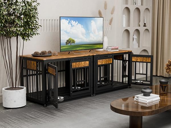 Dog Crate Furniture End Table 38 Inch Hidden Kennel Cabinet with Removable Tray, Thickened Metal Frame Dog Cage, Dual-Purpose Pet House & Nightstand for Living Room-PawvioPets