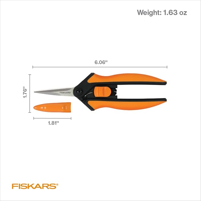 Fiskars Micro-Tip Pruning Snips - 6" Garden Shears with Sheath and Comfort Grip - Sharp Steel Blades - Quality Pruning Shears for Plants in Grow Tents and Hydroponics - Garden Tools-PawvioPets