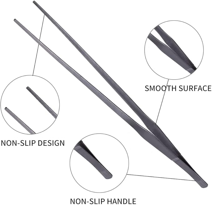 Extra Long Handle Aquarium Tweezers Serving Tongs Feed clamp,2 Pack Stainless Steel Straight and Curved Tweezers Set for Fish Tank Plants Reptile Feeding Tongs（15 Inchs）-PawvioPets