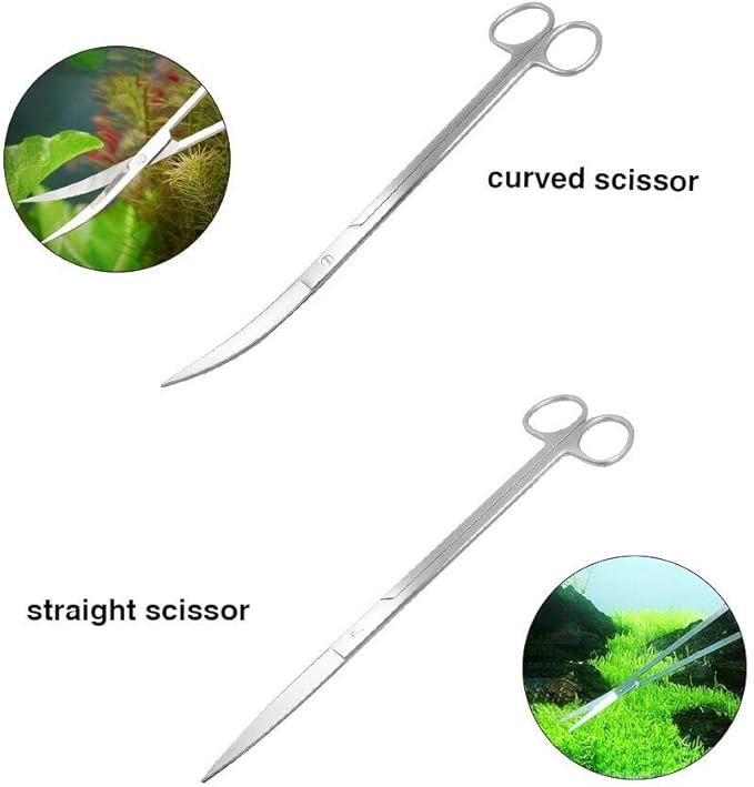 Aquascaping Tools 7 in 1 Kit Aquarium Plant Scissors Tools Set Curved & Waved Scissor Tweezers Spatula Stainless Steel Anti Rust Tools for Fish Tank Cleaning Plant Trimming-PawvioPets