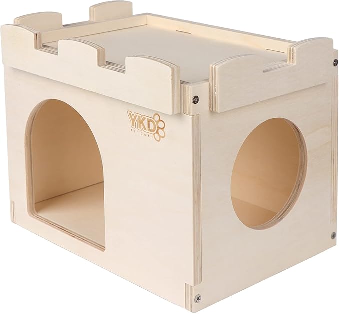 Castle Chinchilla House - Small Animal Hideout for Chinchilla Guinea Pig Hedgehog, or Rat - Ventilated Wooden Hamster Habitat with Multiple Doors - Made from Natural Wood-PawvioPets