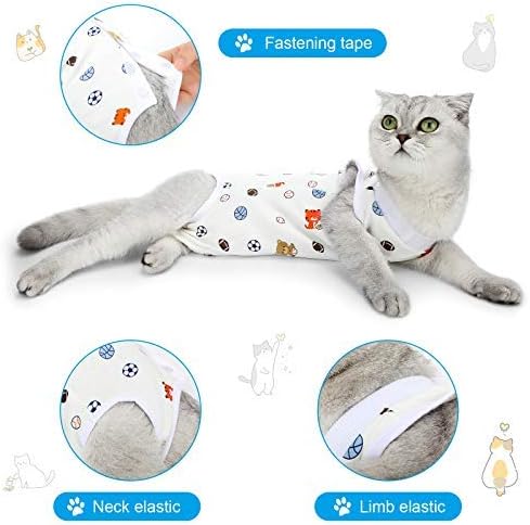 4 Pieces Cat Recovery Suits Body Wraps Breathable Kittens Recovery Clothes for Cats Small Dogs Abdominal Weaning(Banana, Football, Strawberry, Donut,XL)-PawvioPets