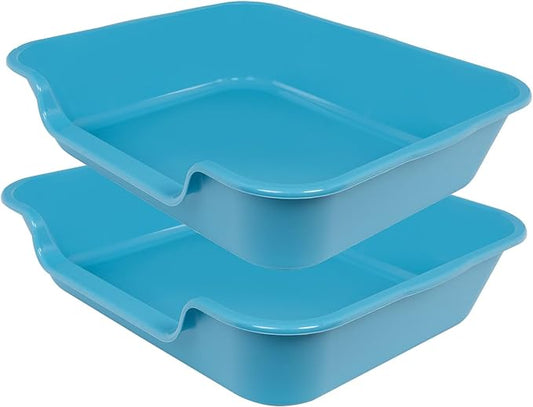 2 Pack of Extra Large Cat Litter Box (ABS Material), Low Entry Senior Litter Pen for Geriatric Kitty Big Cats, Jumbo Pet Safe Litter Boxes Tray for Indoor Pets Potty (Gray, 24" L x 20" W)-PawvioPets