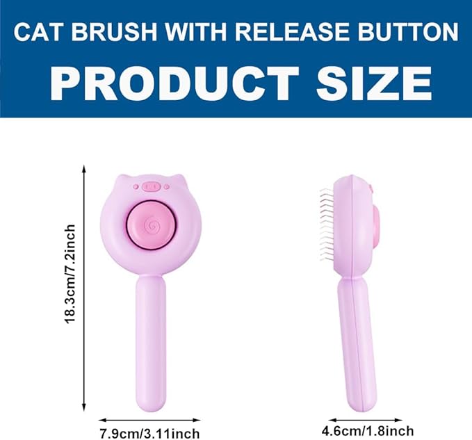 Cat Brush for Short or Long Haired Cats Dogs Rabbits, Cute Dog Brush with Release Button for Massage and Removes Loose Fur-PawvioPets