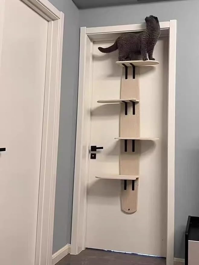 Door Hanging Cat Shelf, Multi Level Door Hanging Cat, Cat Tree Door Hanger Mounted Cat Shelves Cat Ladder, 4-Levels Over Door Cat Climber for Indoor Cats-PawvioPets