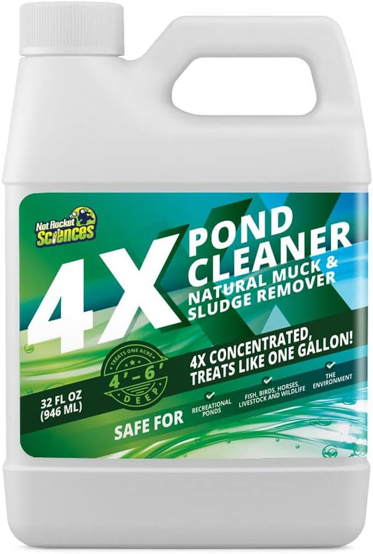 4X Pond Cleaner - Reduces Muck & Sludge for a Clean, Natural Look - Super Concentrated Lake and Water Feature Enzymes Treats Up to 1 Acre, Pair with Dye - Safe for Fish and Wildlife (32 oz)-PawvioPets