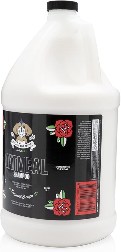 Bark2Basics Rock The Dog Oatmeal Dog Shampoo, 1 Gallon - Natural Colloidal Oatmeal, Natural, Calms Dry Itchy Irritated Skin, Moisturizes and Soothes The Skin and Coat, Professional Grade-PawvioPets