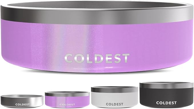 Coldest Dog Bowl - Anti Rust Metal, Non Slip, 3 Layers Insulated Stainless Steel Dog Bowls - Spill Proof & Heavy Duty - Water Bowl for Dogs, Cats, Dish Washer Safe (42 oz, Saturns Purple Glitter)-PawvioPets