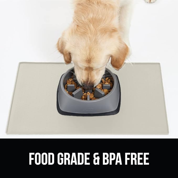 GORILLA GRIP 100% Waterproof Raised Edge BPA Free Silicone Pet Feeding Mat, Dog Cat Food Mats Contain Spills Protects Floors, Placemats for Cats and Dogs Water Bowl, Pets Accessories 16x10, Cream-PawvioPets