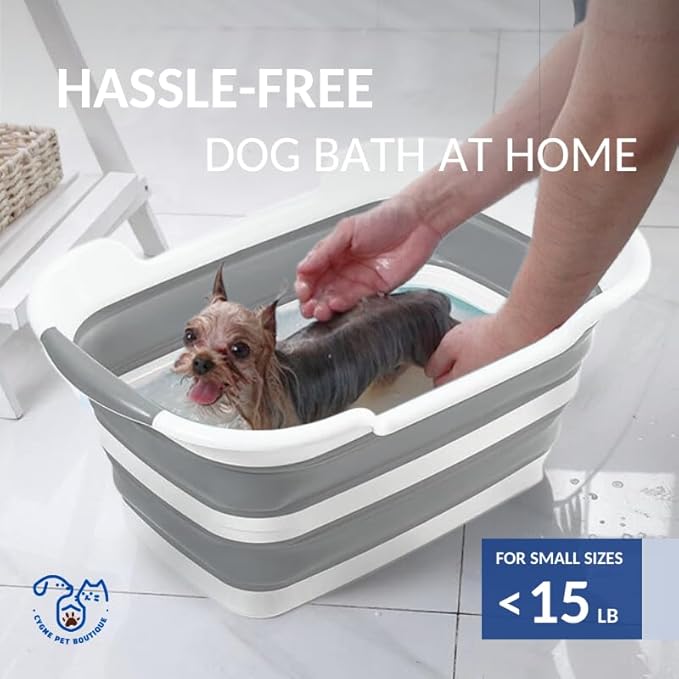 CYGNE Dog Bath Tub with Water Drain Plug, Collapsible Bathtub for Dog Washing and Grooming, Portable Foldable Space Saving Design for Pet Puppy Small Dogs Cats, BPA Free, Gray-PawvioPets