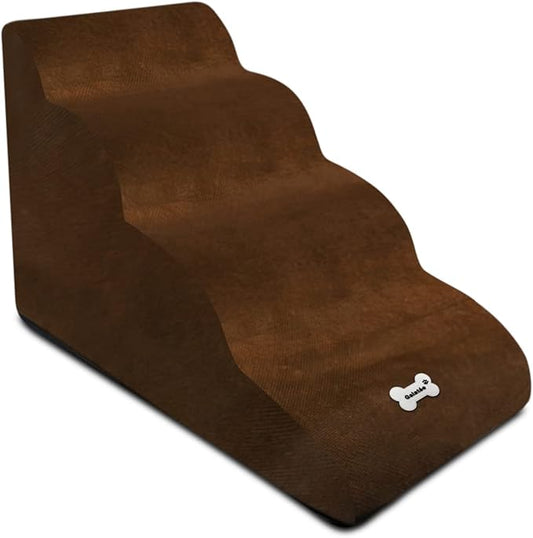 Dog Stairs, Removable and Washable Pet Stairs, 4-Steps Non-Slip Pet Ramp, Dogs Steps for High Bed Sofa, High Resilience Sponge Dog Stairs(Dark Brown)-PawvioPets