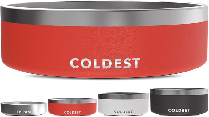 Coldest Dog Bowl - Anti Rust Metal, Non Slip, 3 Layers Insulated Stainless Steel Dog Bowls - Spill Proof & Heavy Duty - Water Bowl for Dogs, Cats & Pets, Dish Washer Safe (42 oz, Crimson Red)-PawvioPets