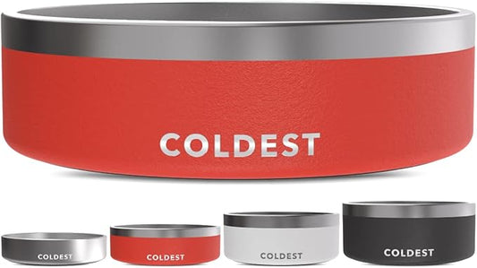 Coldest Dog Bowl - Anti Rust Metal, Non Slip, 3 Layers Insulated Stainless Steel Dog Bowls - Spill Proof & Heavy Duty - Water Bowl for Dogs, Cats & Pets, Dish Washer Safe (42 oz, Crimson Red)-PawvioPets