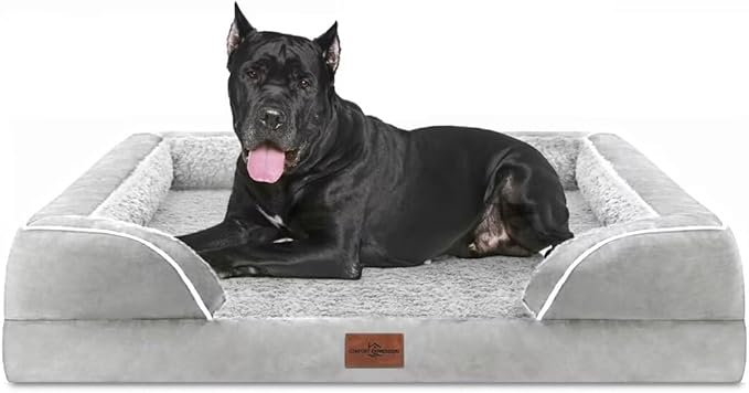 Comfort Expression XXL Orthopedic Foam Dog Bed for Extra Large Dogs, Waterproof Orthopedic Dog Beds, Washable Dogs Sofa Beds with Removable Cover & Non-Slip Bottom(XX-Large,Grey White)-PawvioPets
