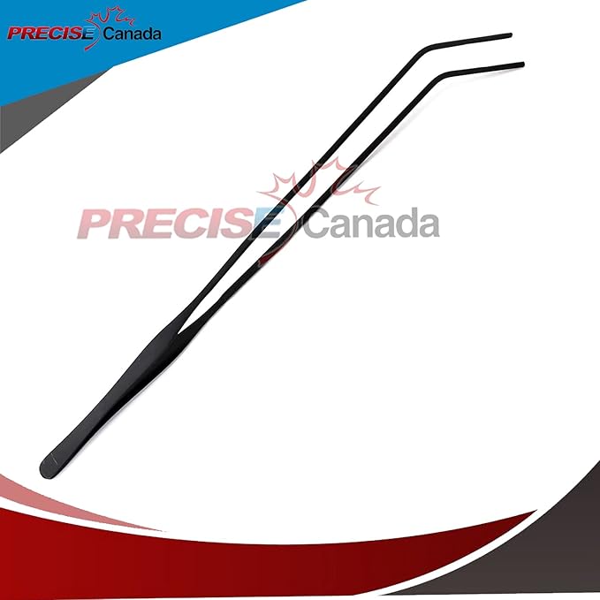 Aquarium Tweezers Stainless Steel Curved Tweezer with Carbonation Protection Coating Long Reptiles Feeding Tongs for Fish Tank Aquatic Plants Spider Snakes Lizards, 15 inch - Black-PawvioPets