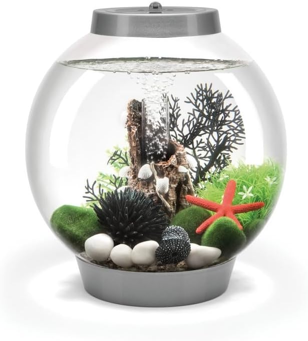 biOrb Classic 15 Acrylic 4-Gallon Aquarium with Multi-Color Remote-Controlled LED Lights Modern Compact Tank for Tabletop or Desktop Display, Silver-PawvioPets