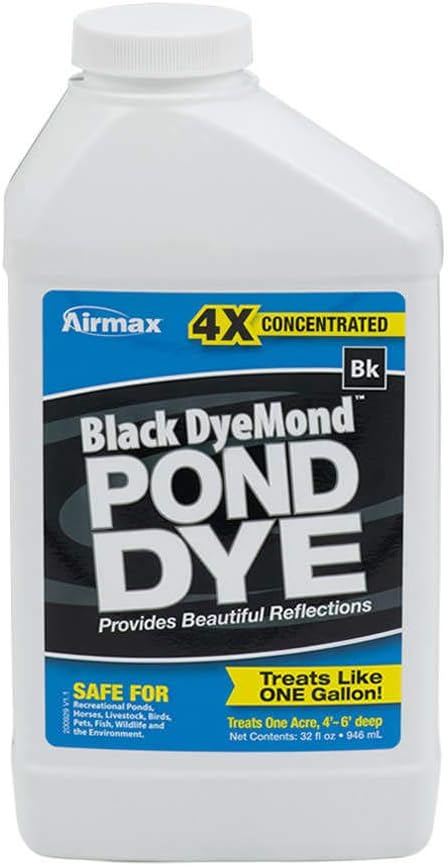 Airmax Black DyeMond Pond Dye 4X Concentrate for Outdoor Ponds & Lakes, Natural Pond Colorant & Beauty Enhancer, Block Ultraviolet Rays, Fish, Bird & Livestock Safe, Easy Liquid Application, 1 Quart-PawvioPets