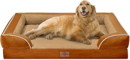 Comfort Expression XL Orthopedic Dog Beds, Waterproof Extra Large Dog Beds with Bolster, Washable Pet Sofa Couch with Removable Cover & Non-Slip Bottom(X-Large,Caramel)-PawvioPets