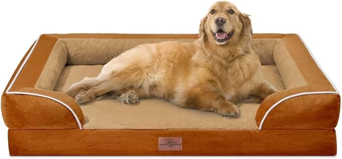 Comfort Expression XL Orthopedic Dog Beds, Waterproof Extra Large Dog Beds with Bolster, Washable Pet Sofa Couch with Removable Cover & Non-Slip Bottom(X-Large,Caramel)-PawvioPets