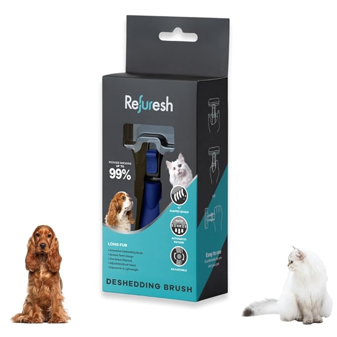 Deshedding Dog Brush for Long Hair (Small,Blue) – Gentle Deshedding tool for Dogs & Cats – Reduces shedding, without damaging topcoat. Removes Loose Fur & Dead Undercoat.-PawvioPets