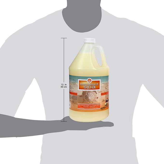 Best Shot Scentament Spa Seasonal Body and Facial Wash, Tearless Shampoo, Hypoallergenic Body Wash, Removes Tear Stains, Exotic Island, 1 Gallon-PawvioPets