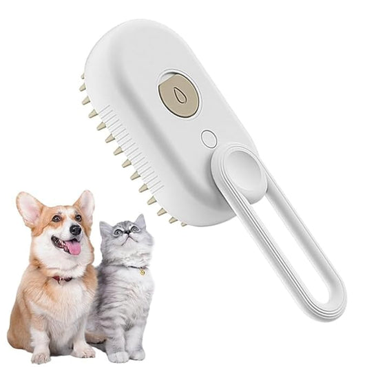 Generic Cat Steam Brush,Rechargeable with Handle,Self-Cleaning Grooming Tool,for Cats and Dogs,4 In1 Cat Steamy Brush, Multifunctional Hair Comb for Removing Tangled and Loose Hair (white)-PawvioPets