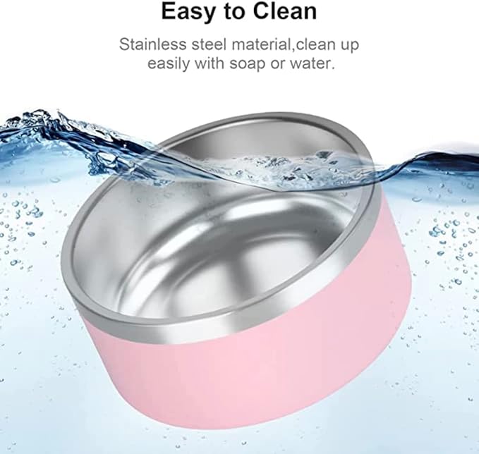 Dog Bowl, 64 oz Light Pink Stainless Steel Pet Bowl, Vacuum Insulated to Keep Water Cool, Non-Slip, Stylish and Functional, Easy to Clean Pet Bowl-PawvioPets