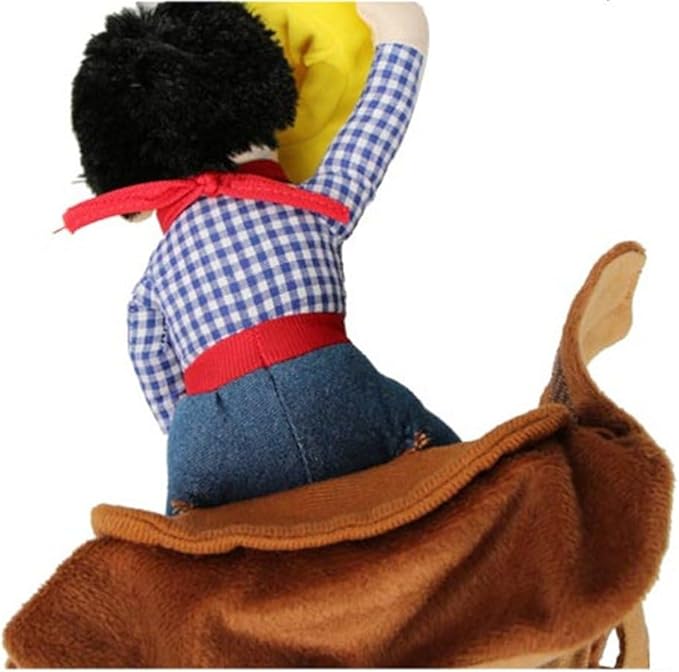 Deluxe Cowboy Rider Pet Costume - Funny Dog Halloween Outfit with Doll and Hat, Adjustable Knight Style Costume for Labs, German Shepherds, and Golden Retrievers, and More (XS)-PawvioPets