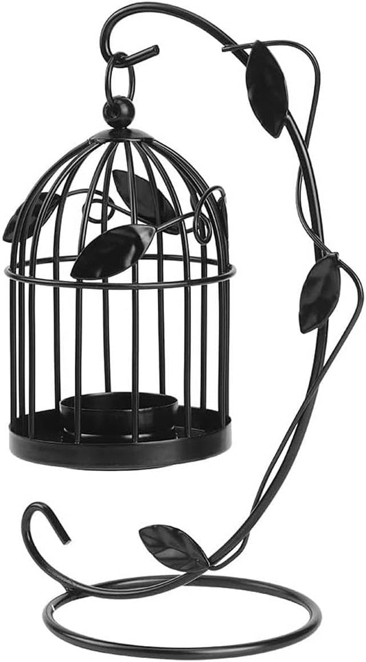 Birdcage Candle Holder, Hanging Candle Holder Decorative Bird Cages Bird Cage Decor Vintage Metal Candlestick for Wedding, Party(Black)-PawvioPets