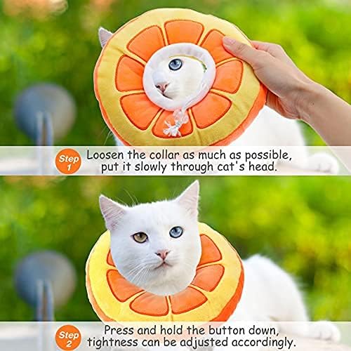 2 Pcs Adjustable Cat Cone Collar Soft Small Cute Cat Recovery Donut Collar After Surgery Orange Watermelon Elizabethan Kitten Neck Cones for Small Dogs Pet, Fruits Shaped, Under 7 lbs-PawvioPets