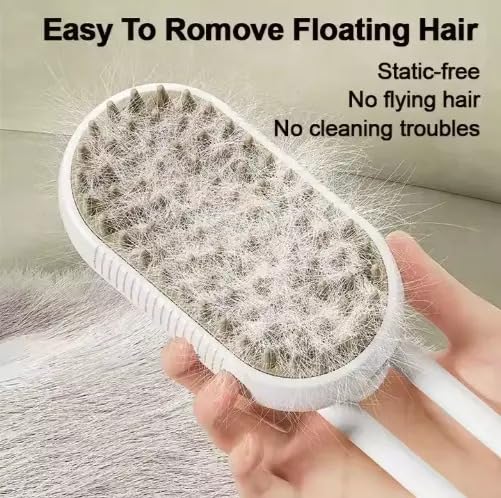 3-in-1 Cat Grooming Brush – Water Spray & Self-Cleaning Shedding Brush for Cats & Dogs – Pet Hair Removal & Massage Comb for Long & Short Hair (beige).-PawvioPets