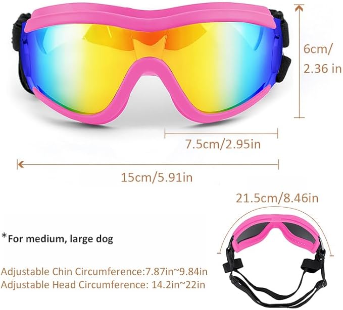 Dog Sunglasses for Large and Medium Breed, Dog Goggles for Large Dogs, Sun Protection, Windproof, Waterproof, Dustproof and Anti-Fog with Adjustable Strap for Driving, Motorcycle (Pink)-PawvioPets