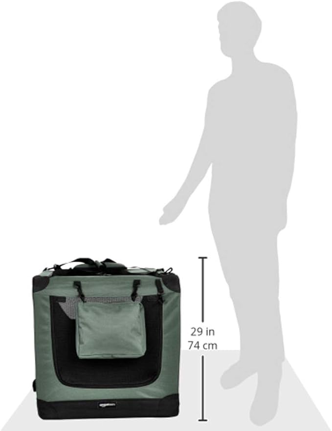 Amazon Basics Folding Portable Soft Pet Dog Crate Carrier Kennel, 36 x 24 x 24 inches, Grey-PawvioPets