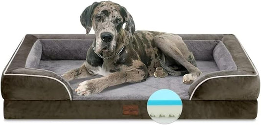 Comfort Expression XXL Dog Beds Memory Foam, Orthopedic Dog Beds for Extra Large Dogs, Waterproof Dogs Bed, Washable Pet Sofa Couch with Bolster & Removable Cover(XX-Large,Olive Green)-PawvioPets