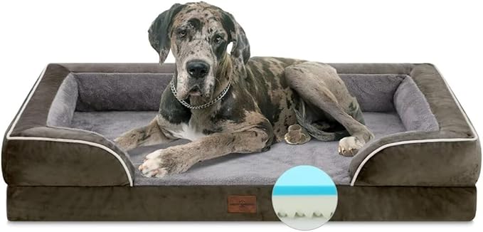Comfort Expression XXL Dog Beds Memory Foam, Orthopedic Dog Beds for Extra Large Dogs, Waterproof Dogs Bed, Washable Pet Sofa Couch with Bolster & Removable Cover(XX-Large,Olive Green)-PawvioPets