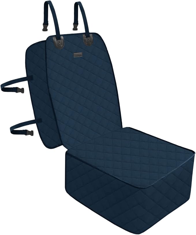 Dog Car Front Seat Cover with Side Flaps & Buckle Straps for Pet, 100% Waterproof 600D Oxford Single Seat Protector Heavy Duty Quilted Scratch Proof, Universal Size for SUV Truck, Blue-PawvioPets