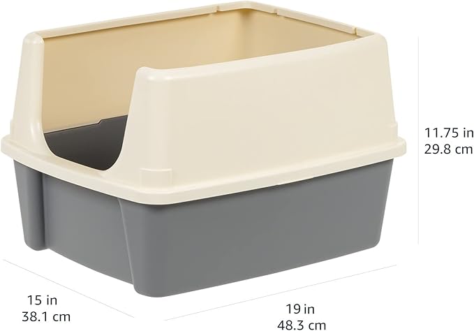 Amazon Basics Large Cat Litter Box with High Sides, Open Top, Includes Scoop, 19 x 15 x 11.75 inches, Grey/Beige-PawvioPets