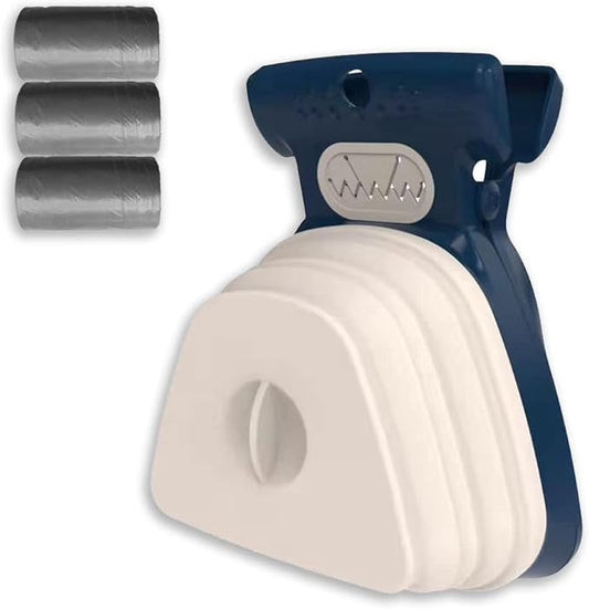 Dog Pooper Scooper, Portable Poop Scooper Handheld Size for Walking Large and Small Dogs Outside Yard or Travel Outdoors, Pup Poop Scoop with Container and 30pcs Pet Waste Bag Attachment, Blue-PawvioPets