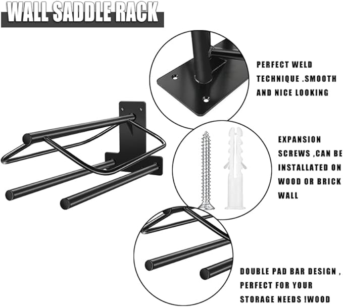 2Pcs Saddle Rack with Double Pad Bar,Heavy Duty Wall Mounted Saddle Rack Stand Saddle Pad Rack for English and Western Saddles,23.8x12.6x7.5 Inches-PawvioPets