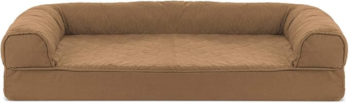 Furhaven Orthopedic Dog Bed for Medium/Small Dogs w/ Removable Bolsters & Washable Cover, For Dogs Up to 35 lbs - Quilted Sofa - Toasted Brown, Medium-PawvioPets