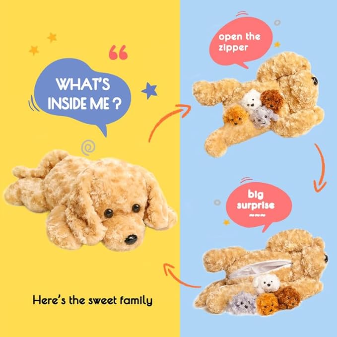 5 Pieces Dog Stuffed Animals for Girls,1 Mommy Dog with 4 Babies,Puppy Stuffed Animals Gifts for Girls 3 4 5 6 7 8 9 Years,Soft Plush Toys for Kids Christmas,Valentine's,Birthday,Children's Day-PawvioPets